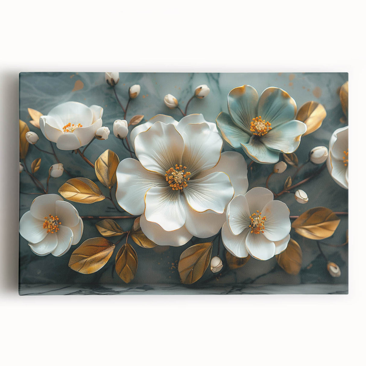 Tropical flower design wall art on stretched canvas showcasing vibrant colors and intricate botanical details, perfect for home decor and nature enthusiasts.