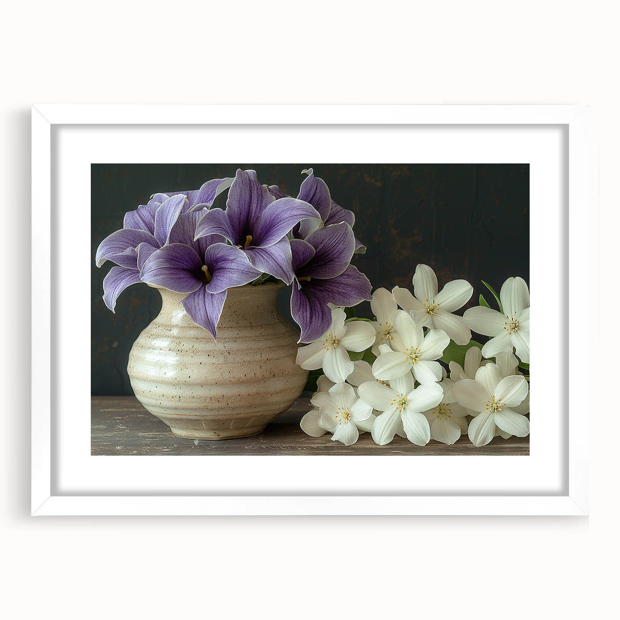 Tropical botanical wall art featuring vibrant floral designs in a white frame with a mat, ideal for enhancing modern home decor with a touch of nature.