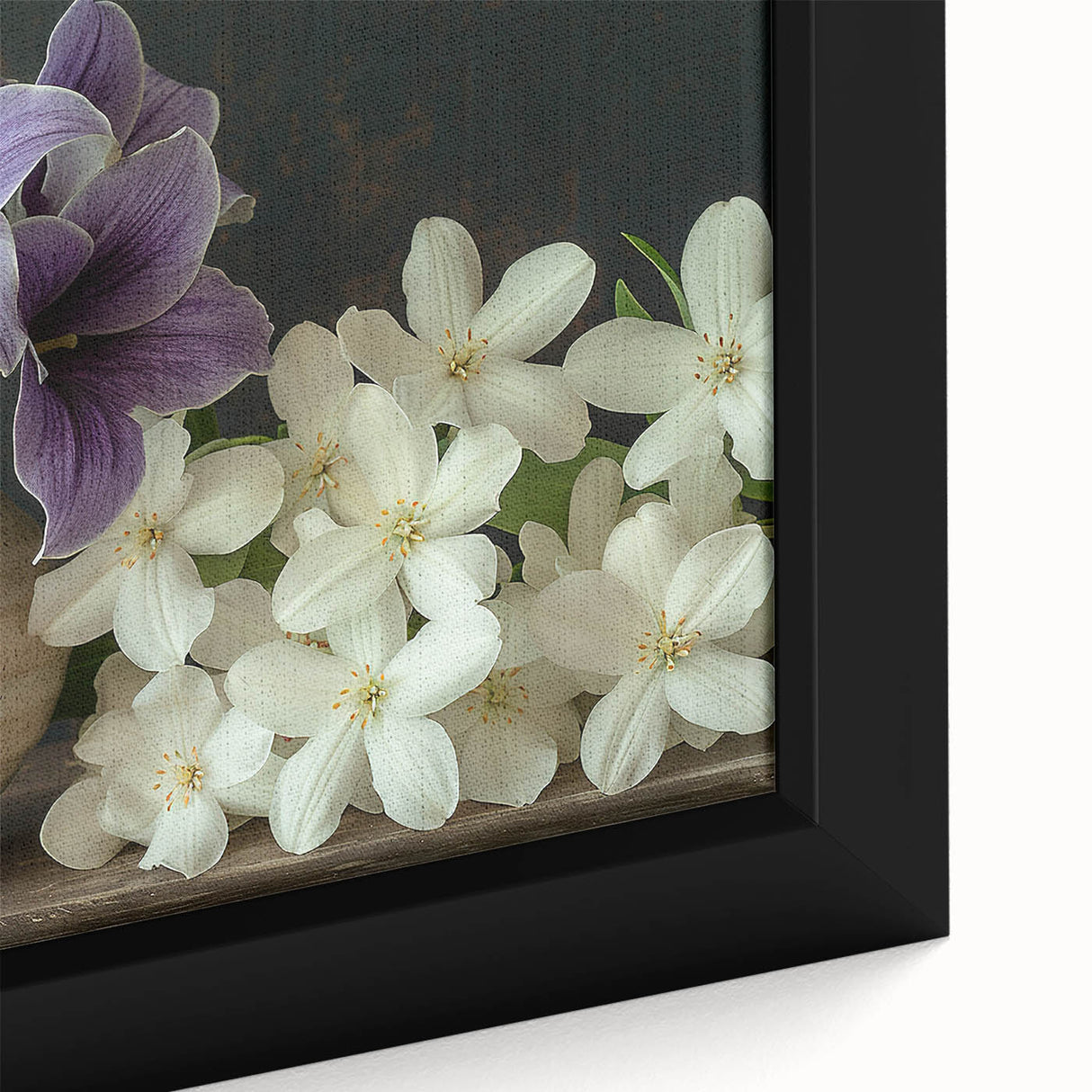 Close-up of a vibrant botanical tropical flower design in a framed canvas wall art collection, showcasing intricate details and rich colors that enhance any decor.
