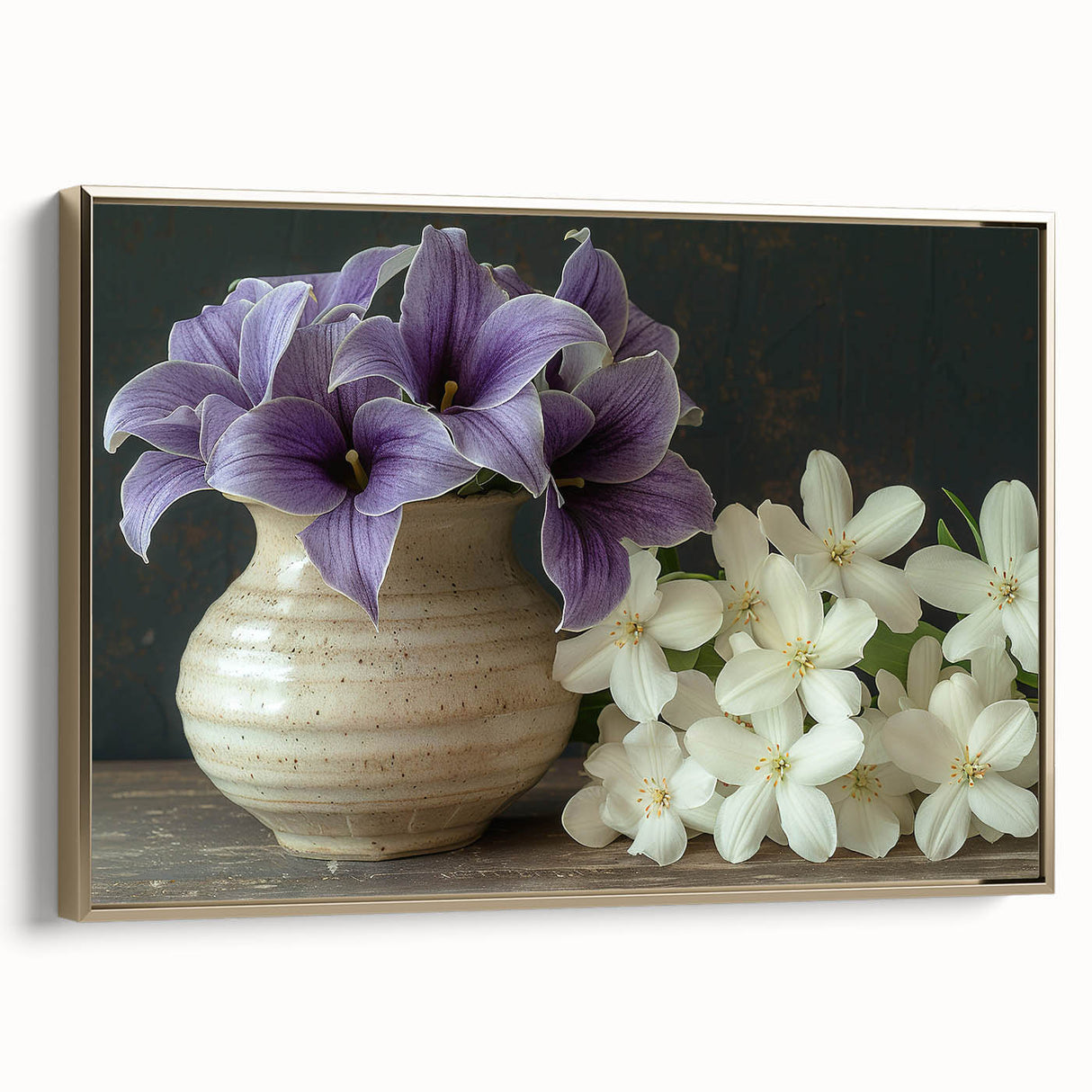 Framed wall art showcasing a vibrant tropical flower design in gold, perfect for home decor. The botanical canvas features bright colors and intricate details, ideal for enhancing any living space.