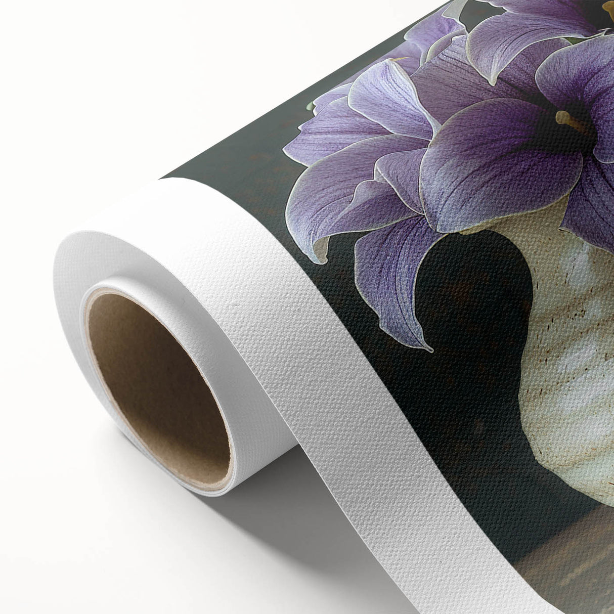 Tropical botanical wall art design showcasing vibrant flowers in rich colors, printed on rolled canvas, ideal for home decor and nature enthusiasts.