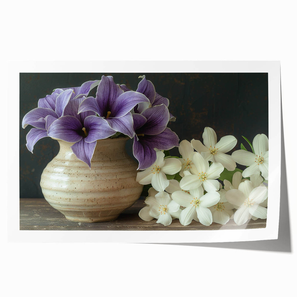 Tropical botanical artwork showcasing vibrant flowers in a rolled design, ideal for home decor or wall art collections, emphasizing colorful petals and lush greenery.