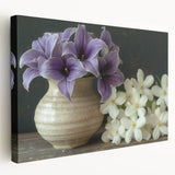 Tropical botanical wall art collection showcasing vibrant, multicolored flowers on stretched canvas, featuring a side view that highlights the texture and depth of the artwork. Ideal for enhancing home decor with a lively, nature-inspired aesthetic.