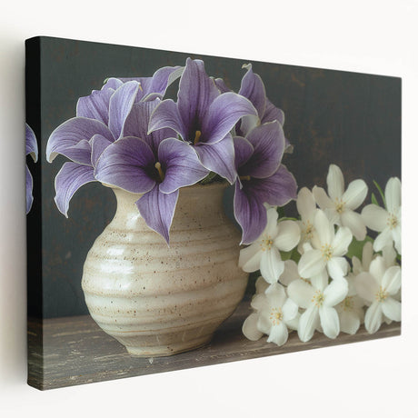 Tropical botanical wall art collection showcasing vibrant, multicolored flowers on stretched canvas, featuring a side view that highlights the texture and depth of the artwork. Ideal for enhancing home decor with a lively, nature-inspired aesthetic.
