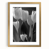 Elegant botanical tulip wall art design framed in gold, showcasing vibrant colors and intricate details, perfect for enhancing home decor with a touch of nature.