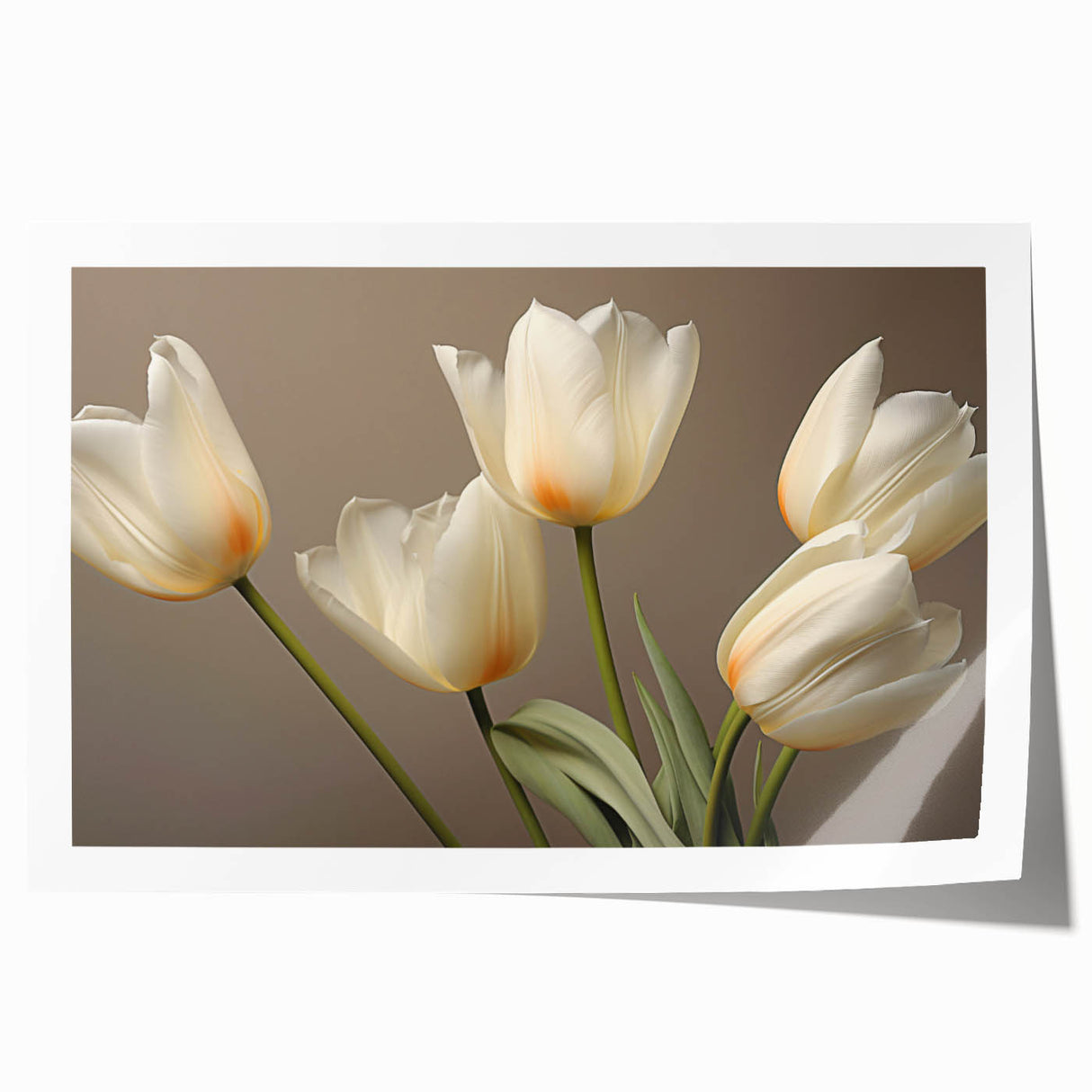 Botanical tulip wall art design printed on high-quality rolled canvas, showcasing vibrant colors and intricate floral details, perfect for home decor enhancement.