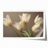 Botanical tulip wall art design printed on high-quality rolled canvas, showcasing vibrant colors and intricate floral details, perfect for home decor enhancement.