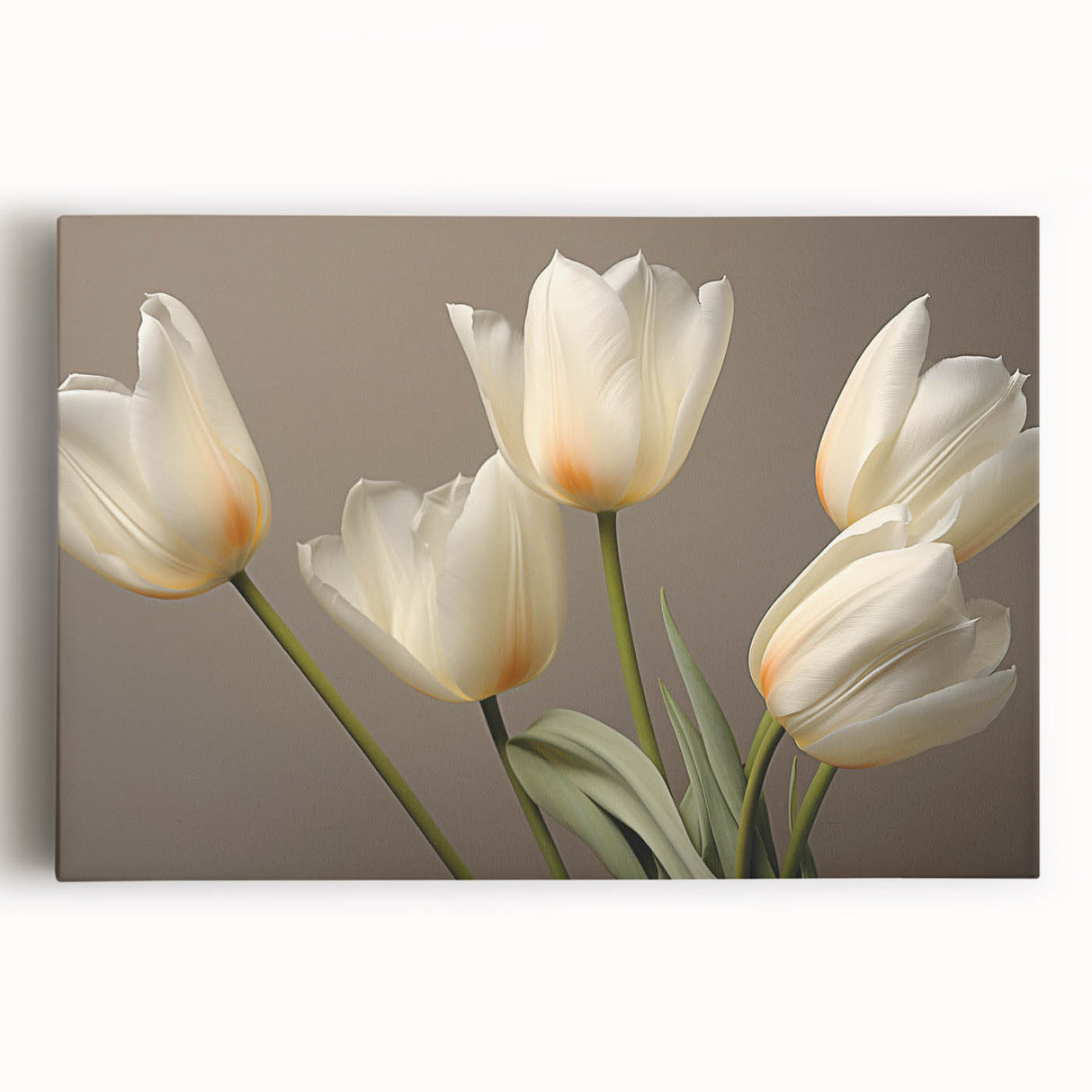 Stretched canvas wall art showcasing a vibrant botanical tulip design with rich colors and fine details, perfect for enhancing home decor in any room.