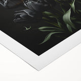 Botanical wall art featuring vibrant red and yellow tulips on a rolled canvas, designed for floral decor enthusiasts, ideal for home or office settings.