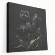 Stretched canvas wall art showcasing a vibrant botanical tulip design in rich colors, highlighting the intricate details and textures, ideal for home decor.