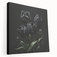 Stretched canvas wall art showcasing a vibrant botanical tulip design in rich colors, highlighting the intricate details and textures, ideal for home decor.