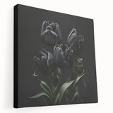 Stretched canvas wall art showcasing a vibrant botanical tulip design in rich colors, highlighting the intricate details and textures, ideal for home decor.