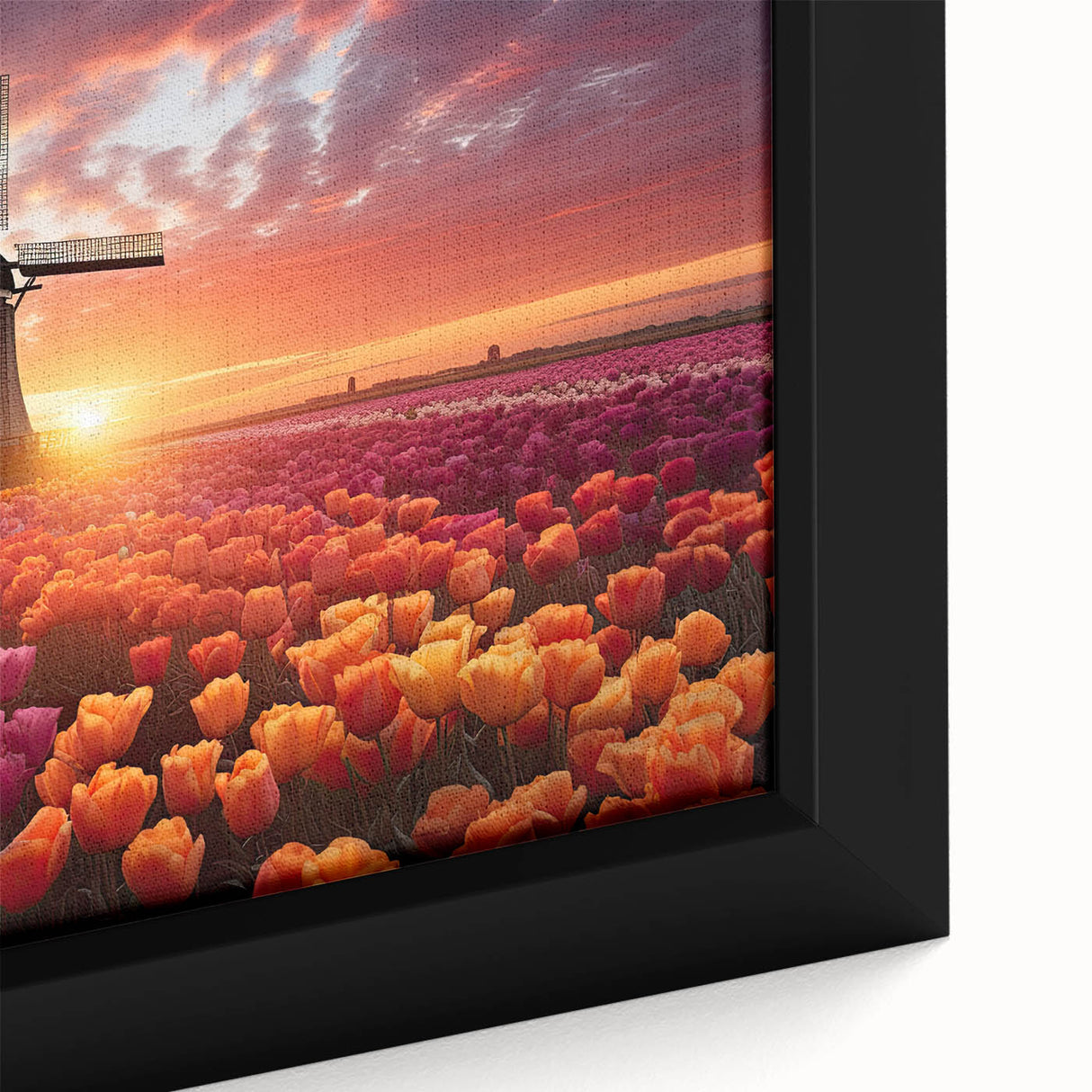 Framed canvas wall art showcasing a close-up of vibrant tulip flowers in a botanical design, perfect for adding a touch of nature-inspired elegance to home decor.