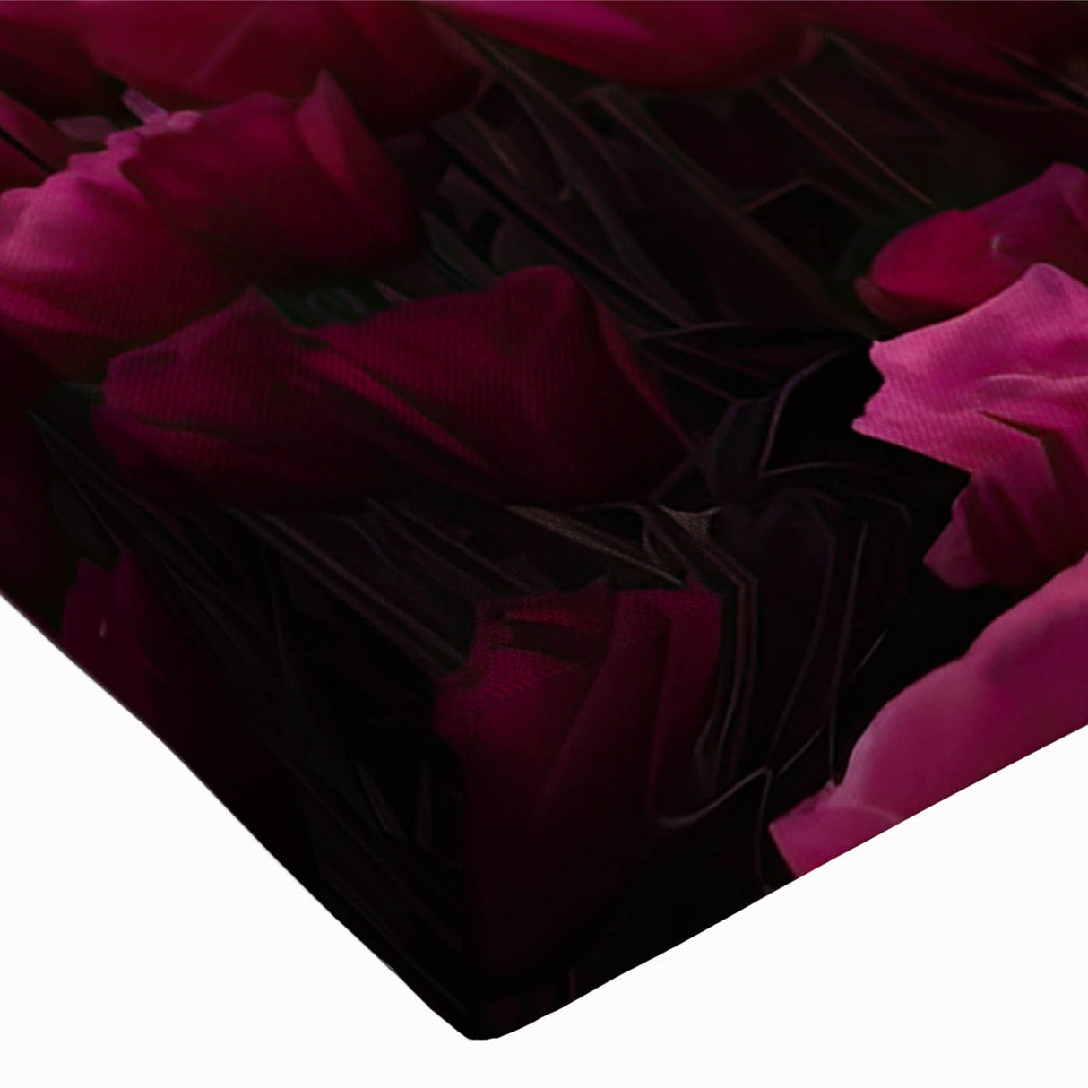 Close-up of a vibrant tulip botanical wall art design printed on stretched canvas, showcasing intricate petal details and rich colors, perfect for home decor.