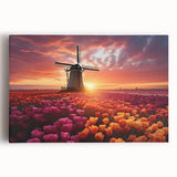 Colorful botanical tulip design on stretched canvas wall art, showcasing vibrant flowers against a white background, perfect for home decor and nature enthusiasts.