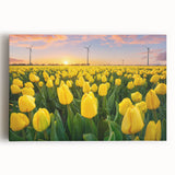 Stretched canvas wall art featuring a vibrant botanical tulip design, showcasing detailed floral illustrations in bright colors, perfect for home decor.