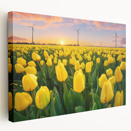 Stretched canvas wall art showcasing a vibrant botanical tulip design with rich colors and intricate details, ideal for brightening modern interiors.