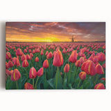 Stretched canvas wall art showcasing a vibrant botanical tulip design, featuring rich colors and intricate details, perfect for enhancing home decor with a floral touch.