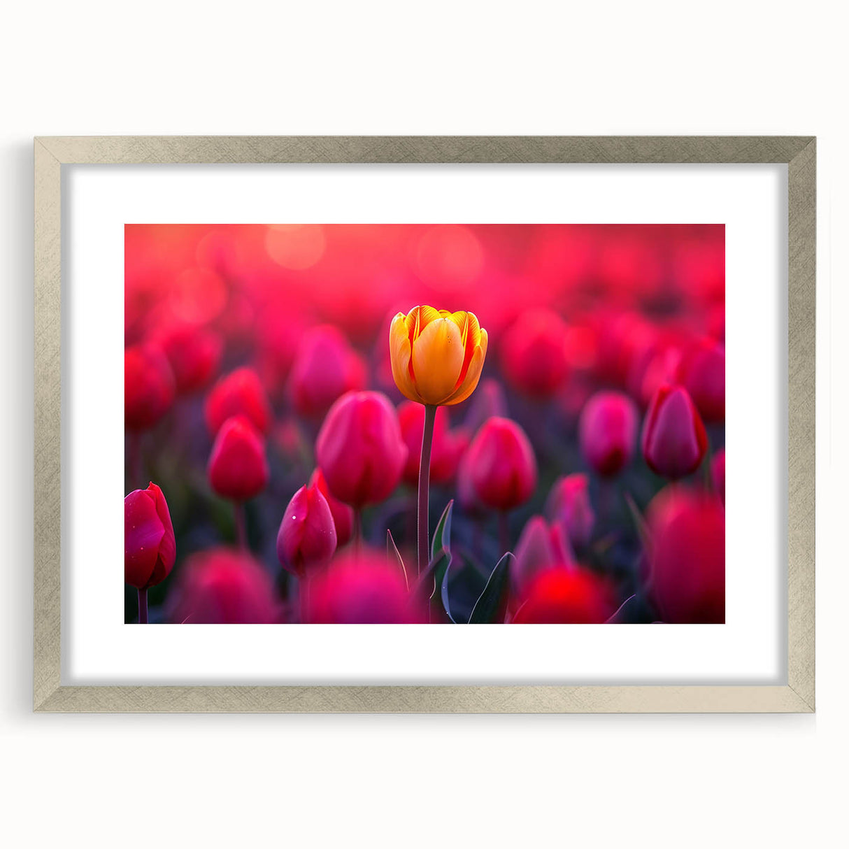 Elegant silver-framed wall art featuring a botanical tulip design in a soft color palette, perfect for enhancing home decor with a floral touch.
