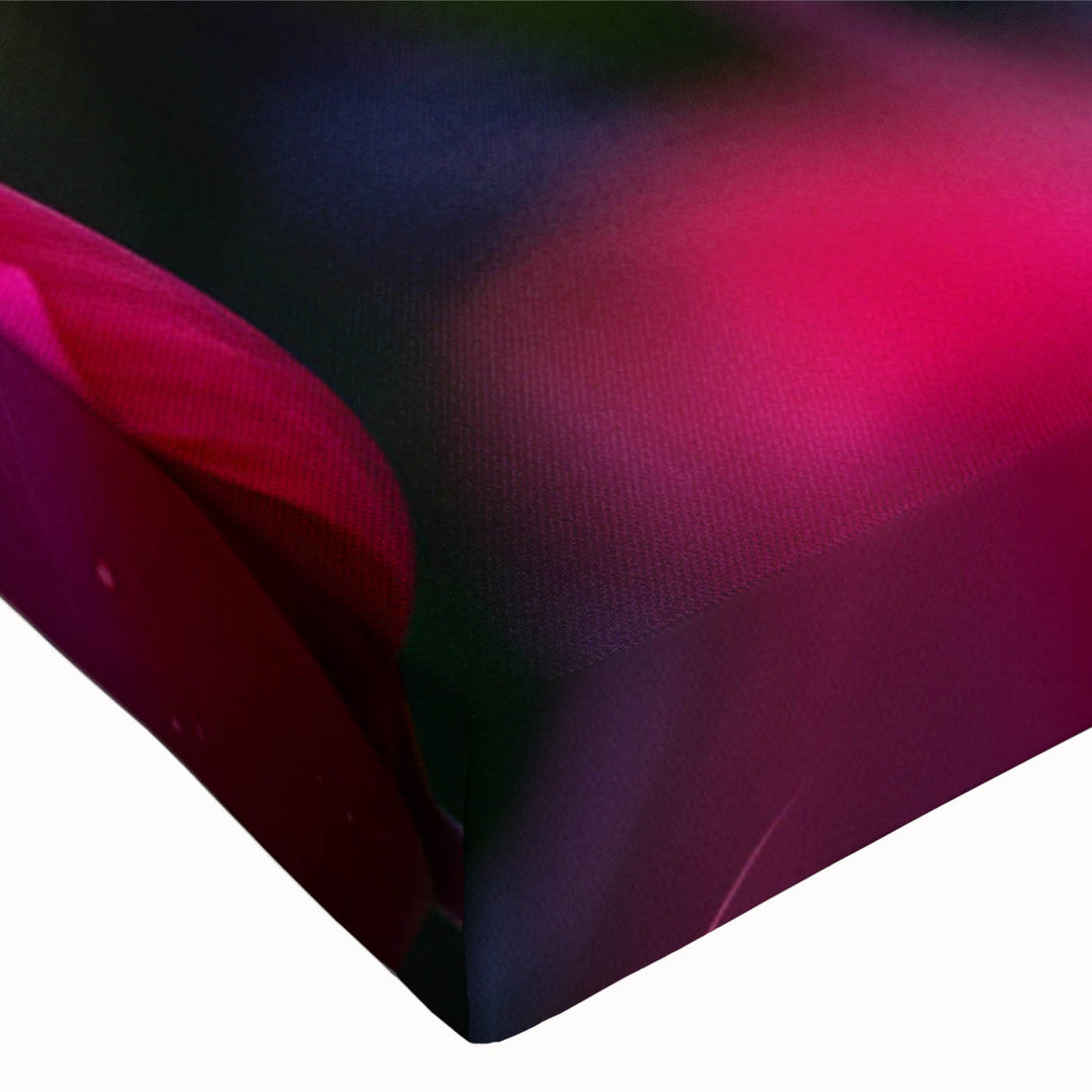 Close-up of a stretched canvas showcasing a vibrant botanical tulip design in rich colors, ideal for home decor or interior design accents, enhancing floral aesthetics.