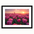 Framed botanical wall art featuring vibrant tulip designs in a sleek black frame, showcasing colorful flowers against a white background, perfect for home decor.