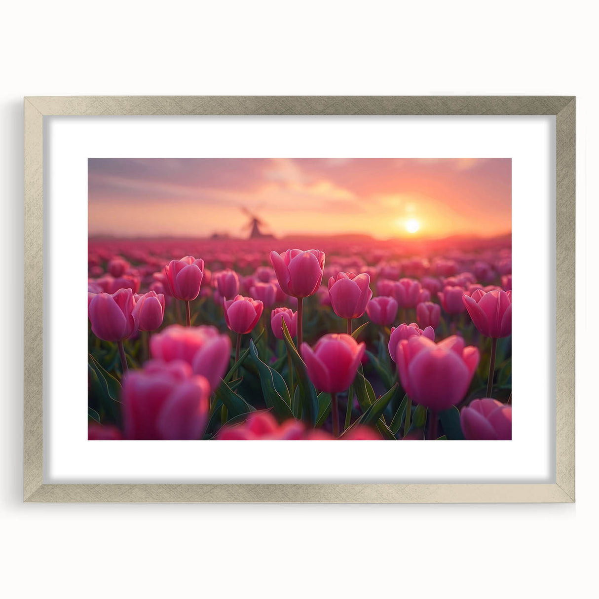 Botanical wall art showcasing a vibrant tulip design in a sleek silver frame with a mat, perfect for enhancing home decor with elegance and color.