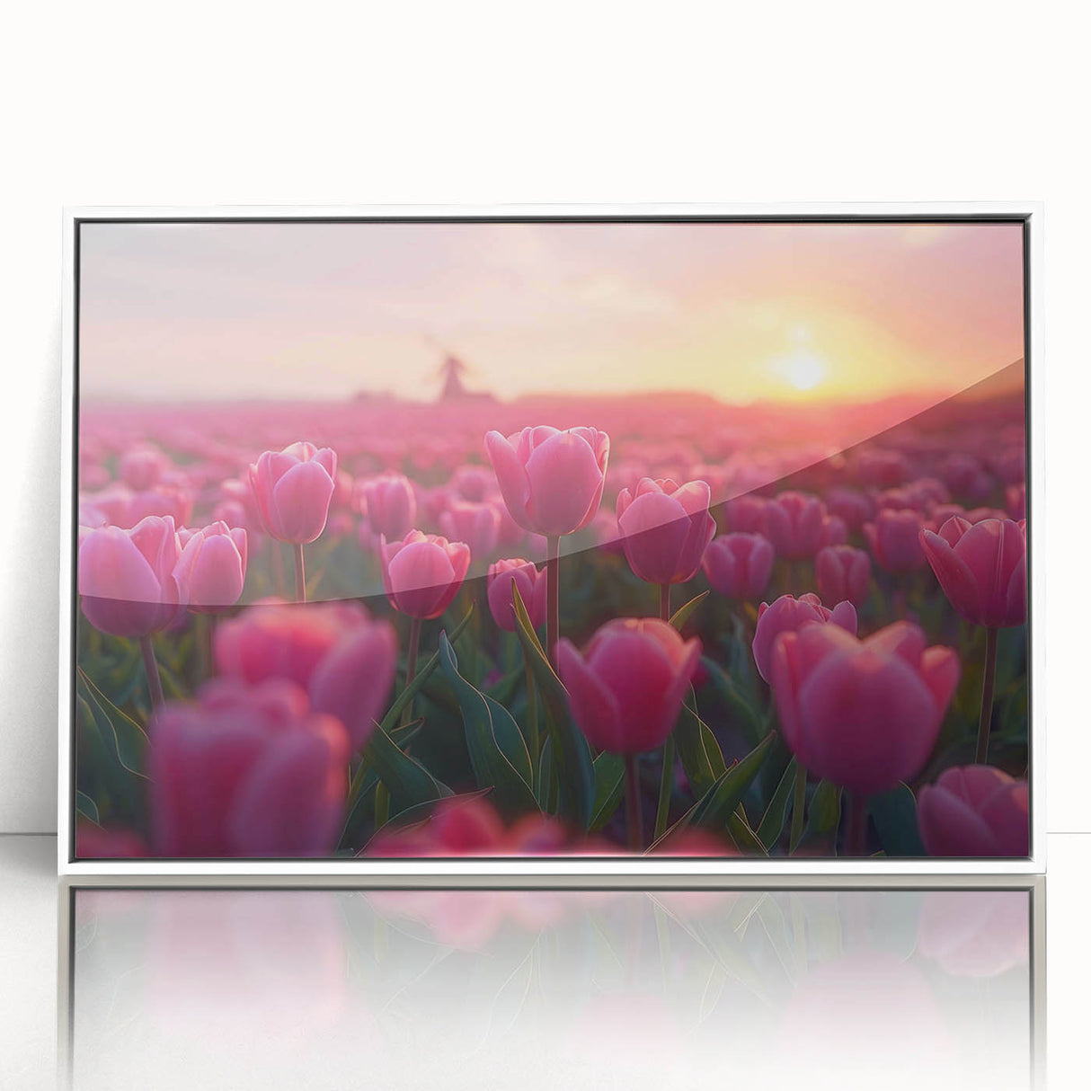 Framed botanical wall art featuring a vibrant tulip design in acrylic, set against a crisp white background, perfect for enhancing home decor with a touch of nature.