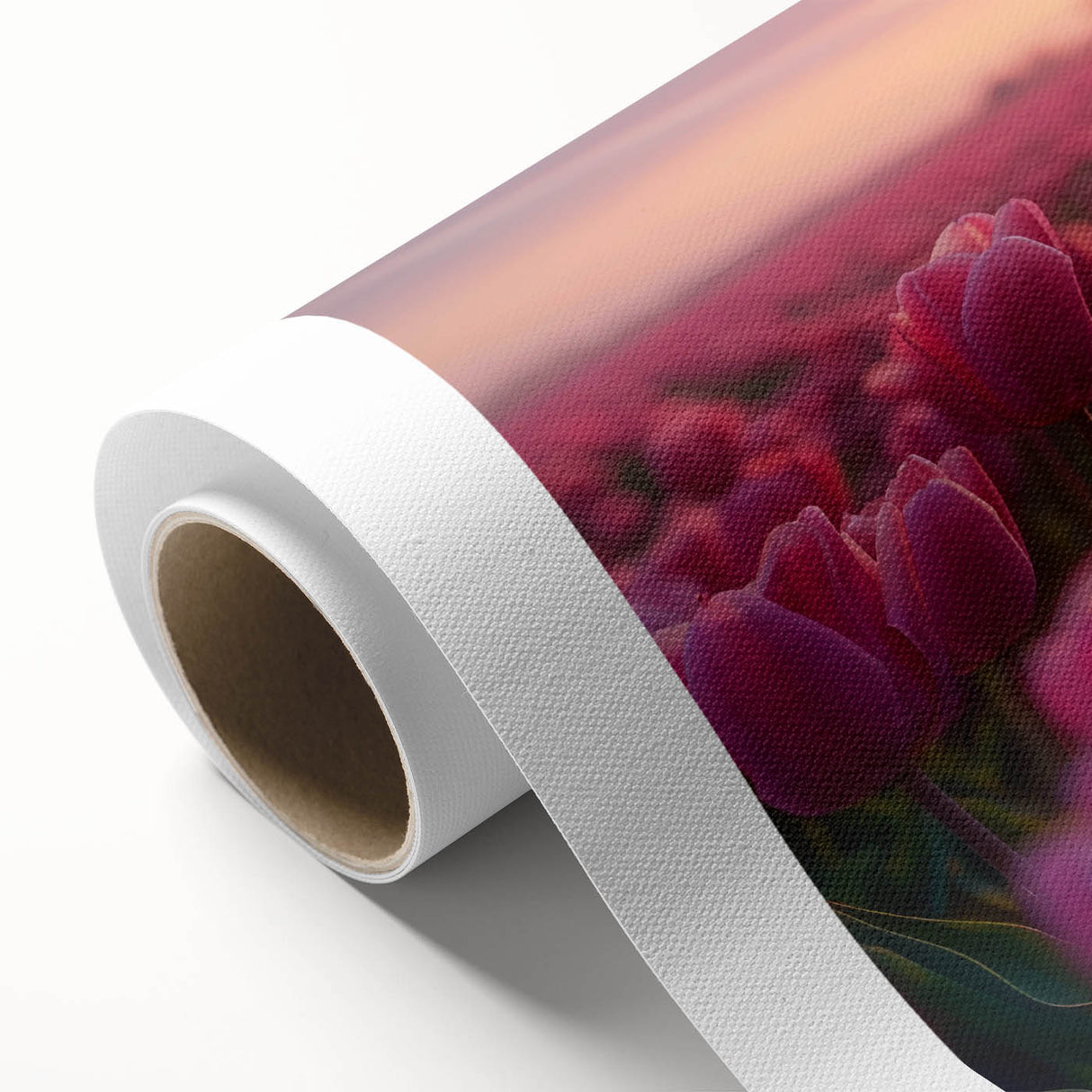 Vibrant botanical wall art featuring a stunning tulip design printed on rolled canvas, showcasing rich colors and intricate details, perfect for home decor.