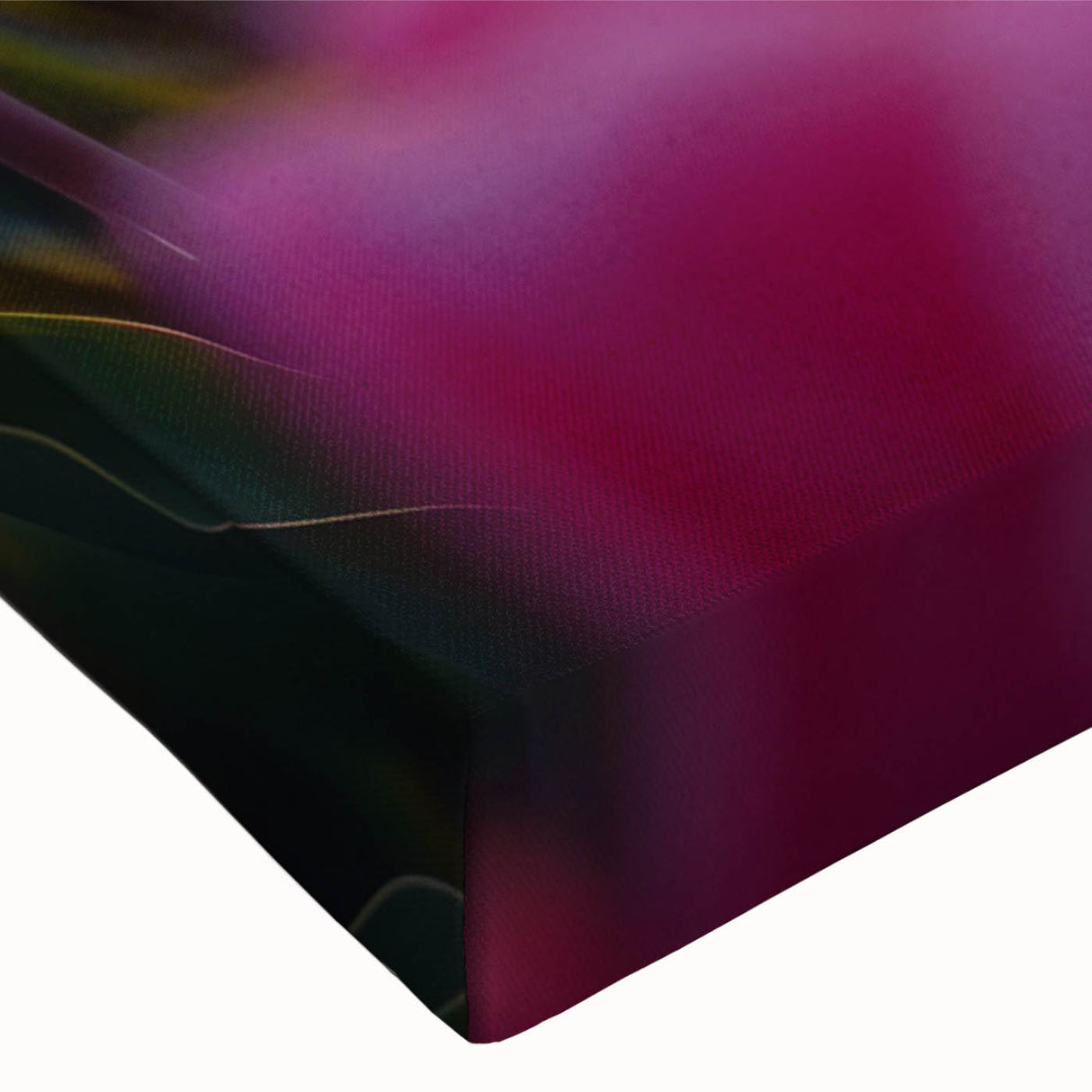 Close-up view of a vibrant botanical tulip design stretched canvas wall art, showcasing intricate details and rich colors, perfect for home decor enhancement.