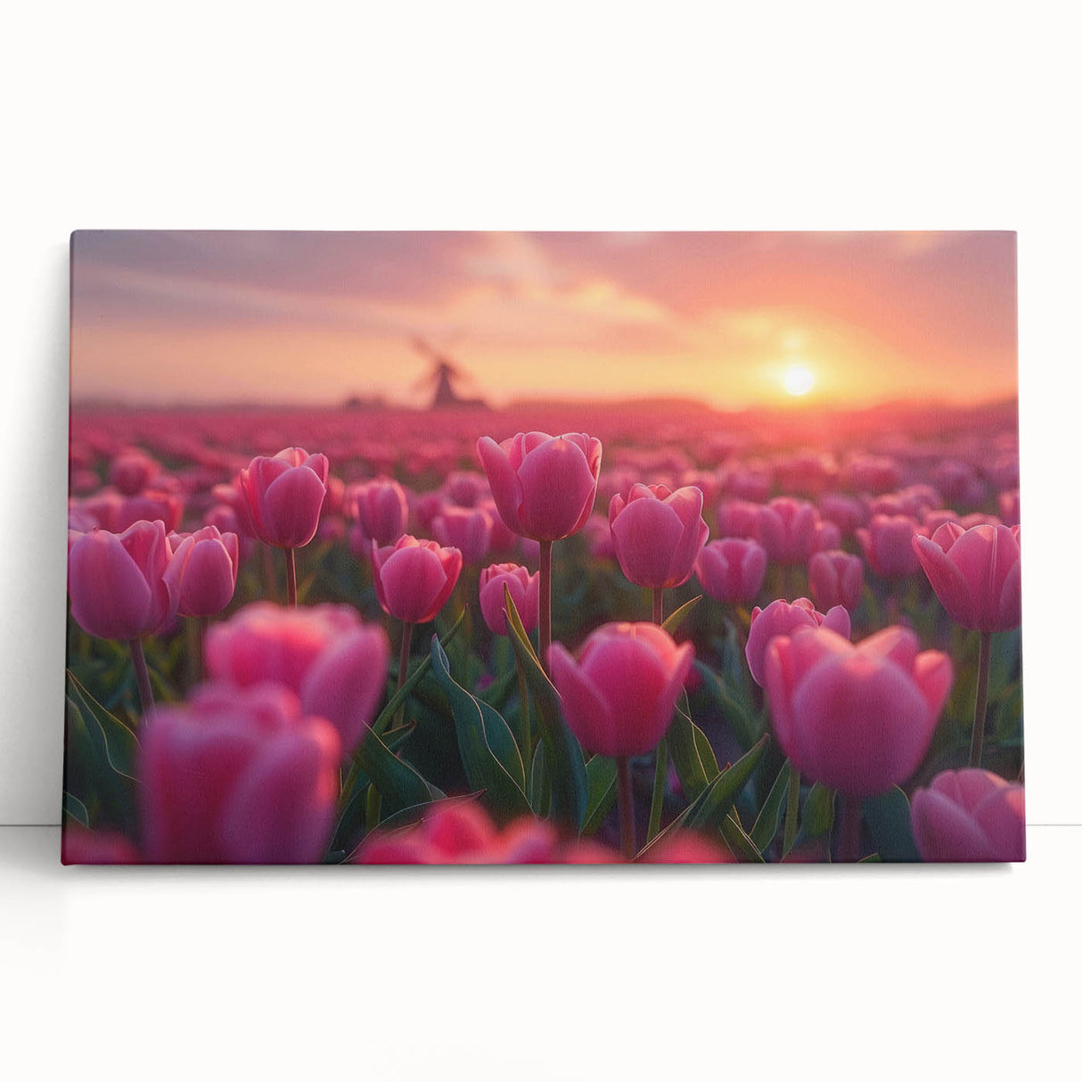 Stretched canvas wall art featuring a vibrant botanical tulip design, showcasing vivid colors and intricate details, perfect for adding a floral touch to home decor.
