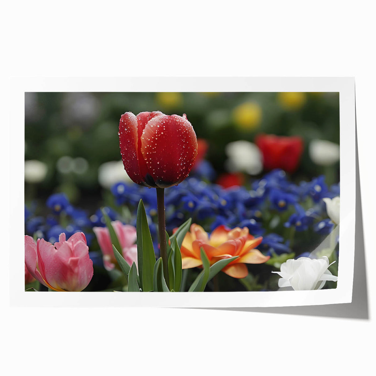 Botanical wall art print showcasing an elegant tulip design in vibrant colors, rolled and ready for framing, perfect for home decor and floral enthusiasts.