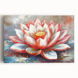 Botanical wall art featuring a vibrant water lily design on stretched canvas, showcasing intricate details and rich colors, ideal for home decor enhancement.