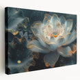 Stretched canvas wall art showcasing a vibrant botanical water lily design, featuring rich colors and intricate details, perfect for enhancing home decor.