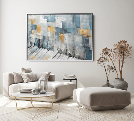 Avigdor Ben Ari - Prayers Woven in Color - Western Wall Judaica Art in a living room setting, showcasing modern Jewish art with a spiritual theme.