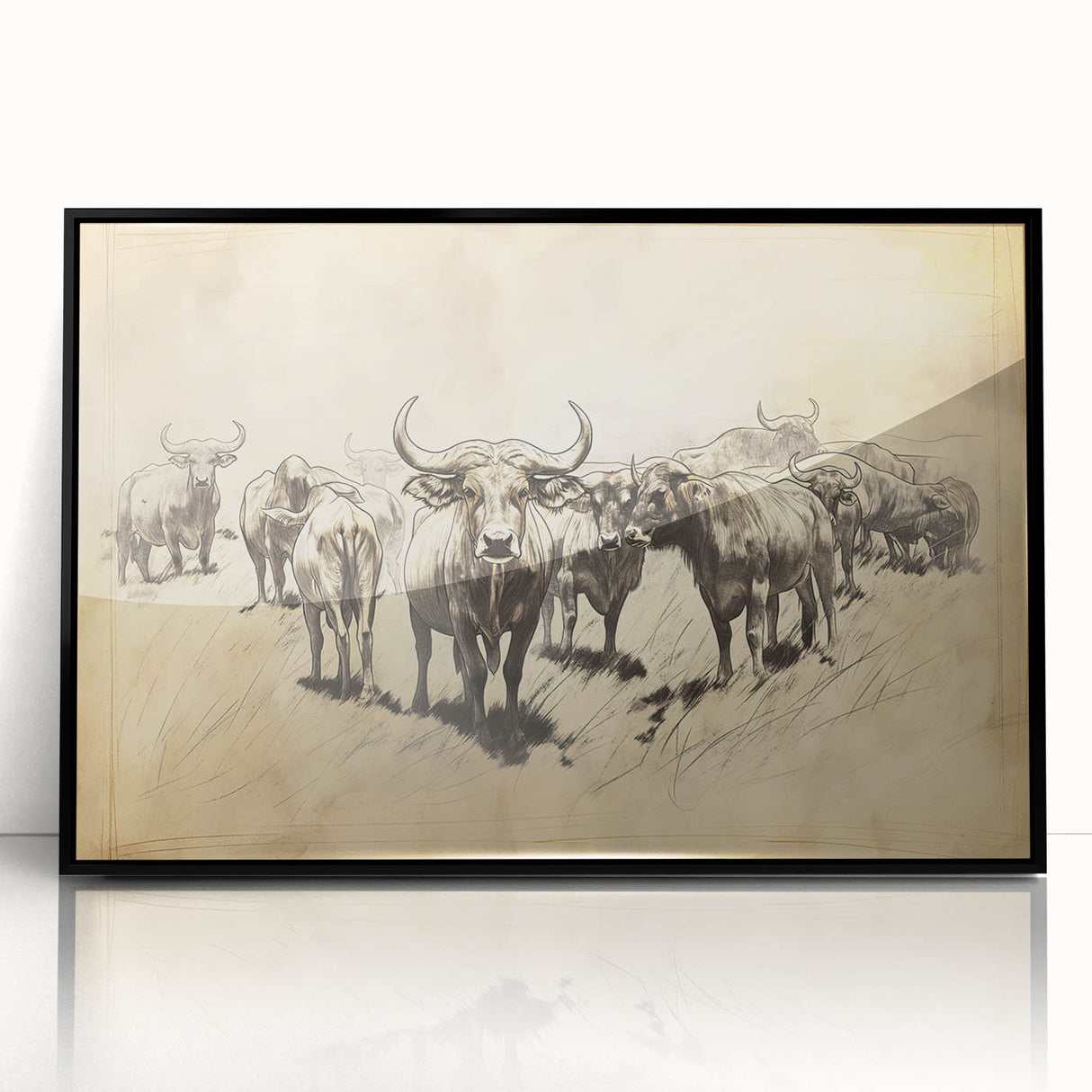 Cow Herd Illustration Art Print – Nature-Inspired Farm Animal Decor