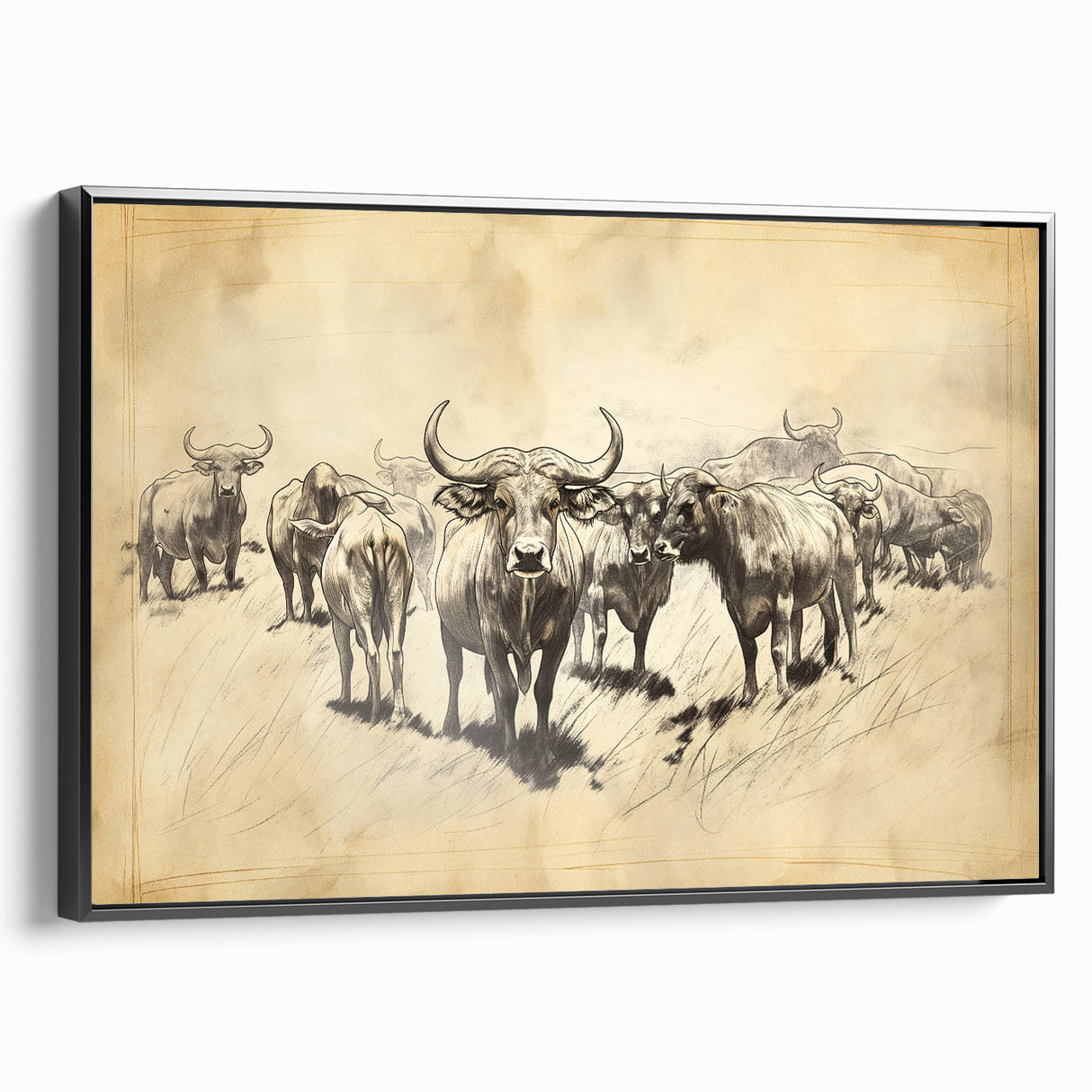 Cow Herd Illustration Art Print – Nature-Inspired Farm Animal Decor
