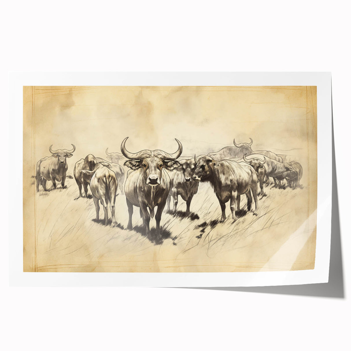 Cow Herd Illustration Art Print – Nature-Inspired Farm Animal Decor