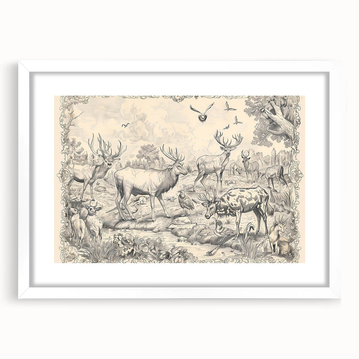 Wildlife Animals Illustration Art Print – Nature-Inspired Wall Decor