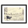 Cow in Nature Illustration Art Print – Tranquil Farm Landscape Decor
