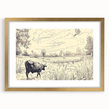 Cow in Nature Illustration Art Print – Tranquil Farm Landscape Decor