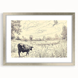 Cow in Nature Illustration Art Print – Tranquil Farm Landscape Decor