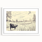 Cow in Nature Illustration Art Print – Tranquil Farm Landscape Decor