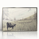 Cow in Nature Illustration Art Print – Tranquil Farm Landscape Decor