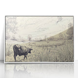 Cow in Nature Illustration Art Print – Tranquil Farm Landscape Decor