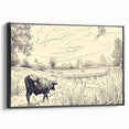 Cow in Nature Illustration Art Print – Tranquil Farm Landscape Decor