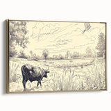 Cow in Nature Illustration Art Print – Tranquil Farm Landscape Decor