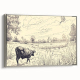 Cow in Nature Illustration Art Print – Tranquil Farm Landscape Decor