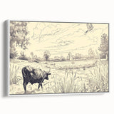 Cow in Nature Illustration Art Print – Tranquil Farm Landscape Decor
