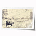 Cow in Nature Illustration Art Print – Tranquil Farm Landscape Decor