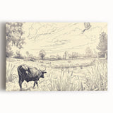 Cow in Nature Illustration Art Print – Tranquil Farm Landscape Decor